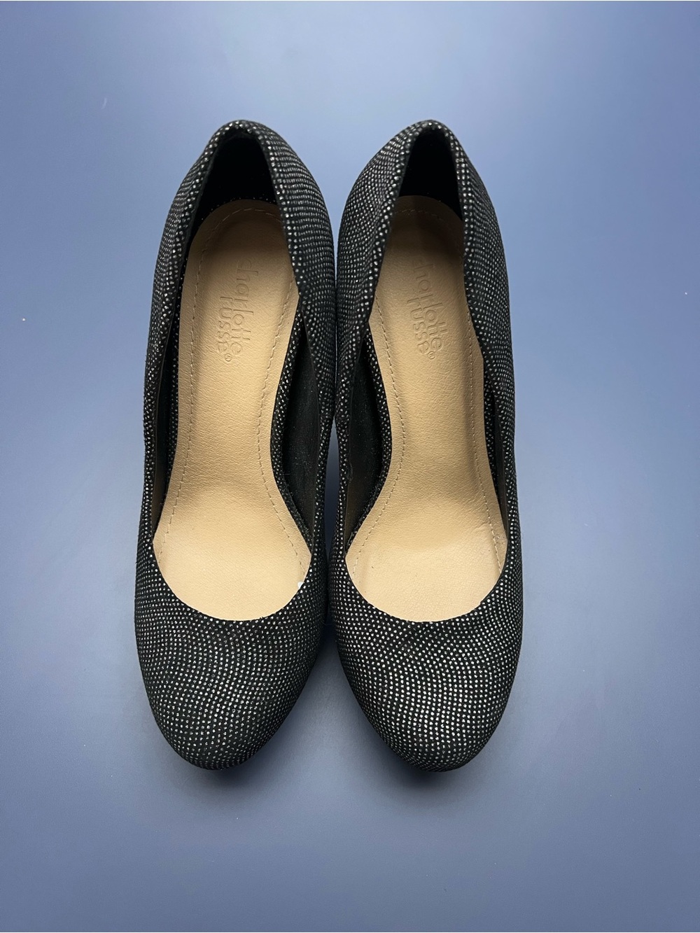 Charlotte Russe Black Sparkle Round-Toe Heels